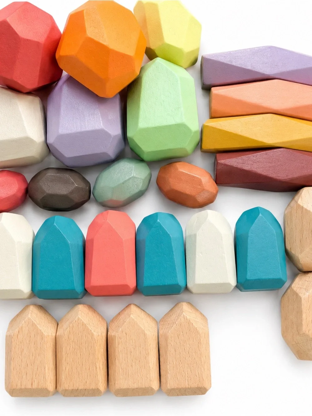 Multicolor Geometric Wooden Stacking Stones - Set of 52 Decorative Blocks